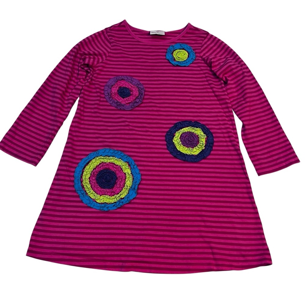 Hanna Andersson Stripe Dress Floral Appliqué Pink‎ Cotton Size 130 US 8
